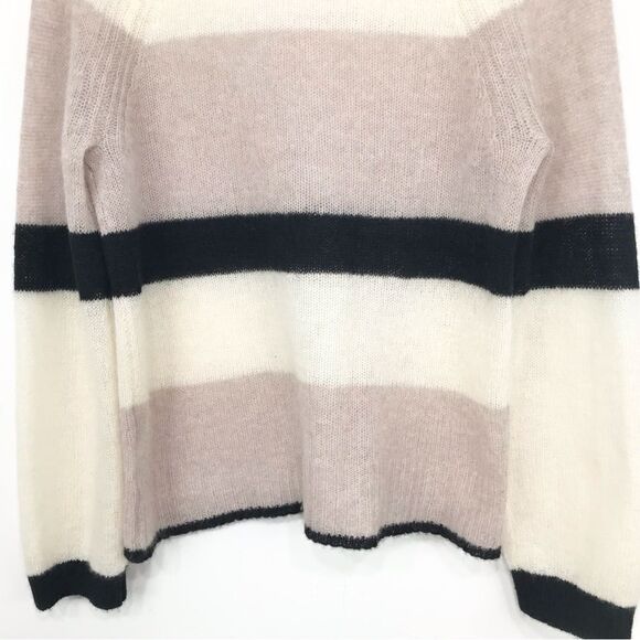 White + Warren Black Blush Cream 100% Cashmere Lightweight Striped Sweater - Picture 10 of 14